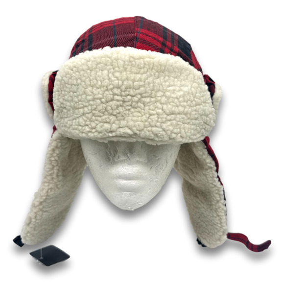 Red Lumberjack Aviator Soft Faux Fur Ear Flap Hat Winter Ski Trooper Trapper Hat - Picture 2 of 8